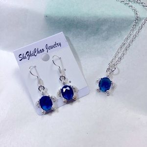 Royal blue silver plated turtle jewelry set